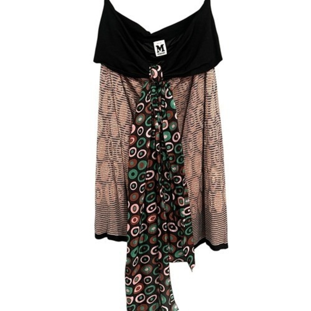 M Missoni Strapless Metallic Knit Dress Black Pink Green Scarf Detail Size 10 - Picture 5 of 10